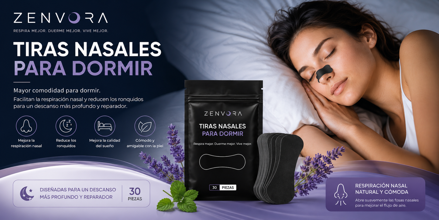 Tiras Nasales Anti-Ronquidos Zenvora — Sueño Profundo & Respiración Libre