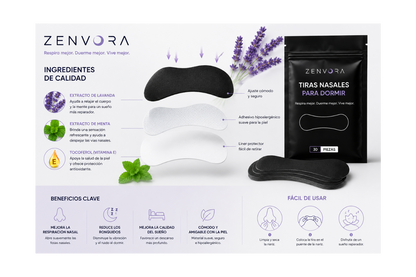 Tiras Nasales Anti-Ronquidos Zenvora — Sueño Profundo & Respiración Libre